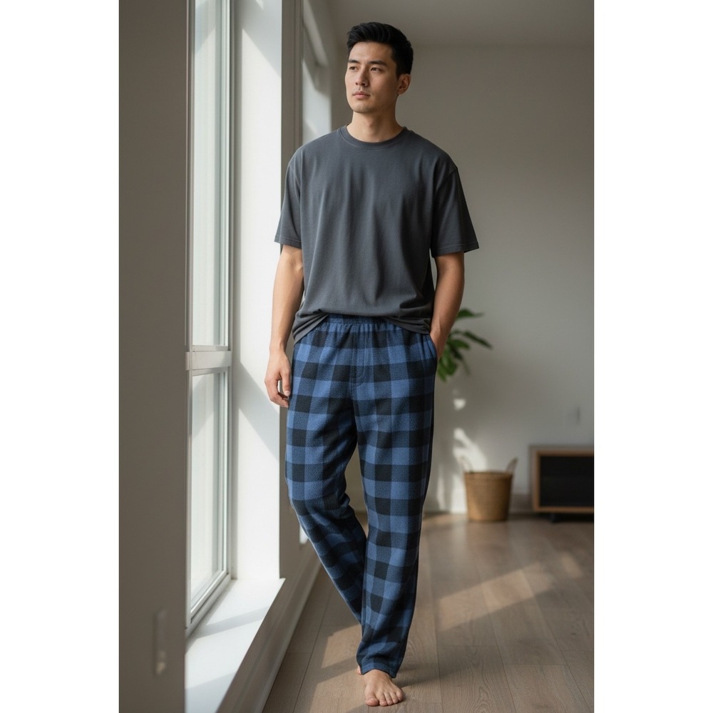 Lucky Brand Mens Blue Black Buffalo Plaid Fleece Pajama Pants XS Sleepwear